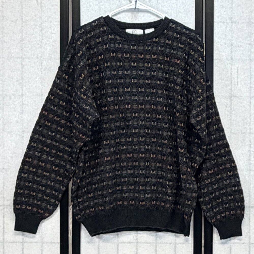 Farah Patterned Stripe Crew Neck Sweater Pullover M Long Sleeve Green Blue Grey